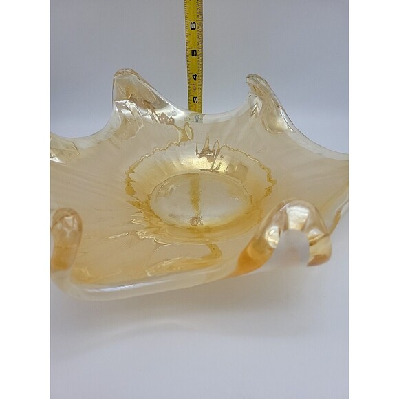 Vintage Gold and White Luster Bowl 12x12x4 Fused Art Glass Bowl Starfish 6 Leg - Picture 9 of 9